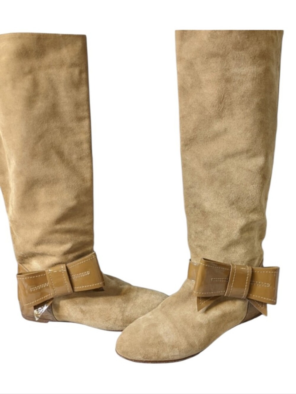Red Valentino Vintage Tan Suede Bow Flat Boots....Size EU 40...US 9 - Picture 2 of 10